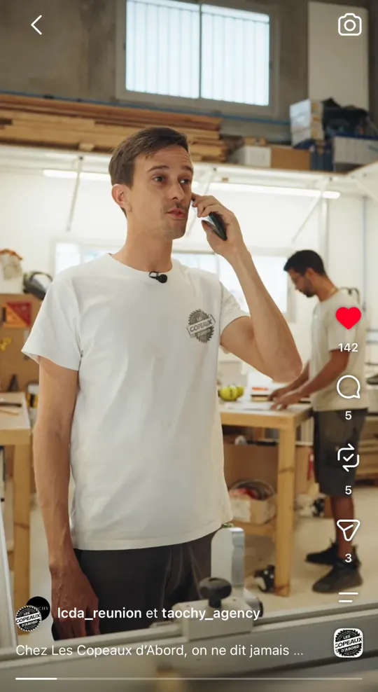 Reel Instagram réalisé pour Les Copeaux d'Abord, menuiserie