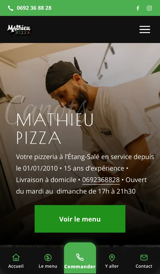 Page d'accueil du site Mathieu Pizza
